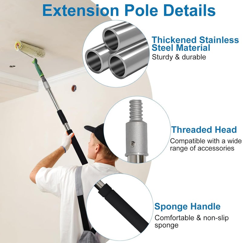 Greeily Paint Extension Pole, 2Ft to 12Ft Paint Roller Extension Pole Multi-Purpose Splice Extension Pole for Outdoor Spray Paint Roller Cleaning and Chandelier (43-135'') - Image 3
